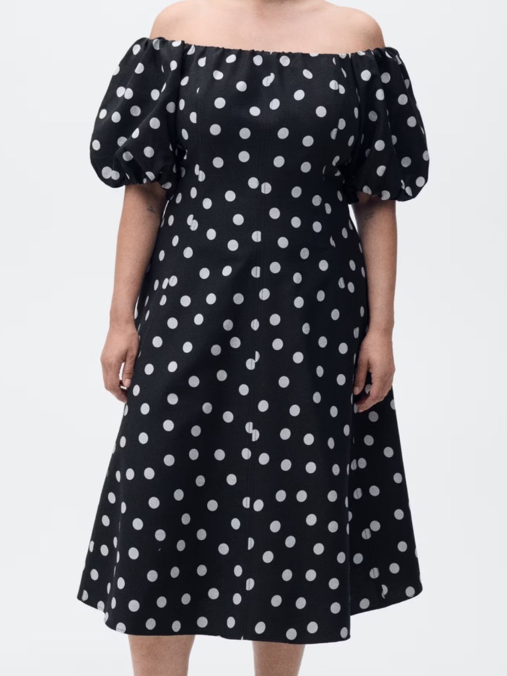 Mango Black Off-Shoulder Polka Dot Midi Dress - Picture 8 of 10